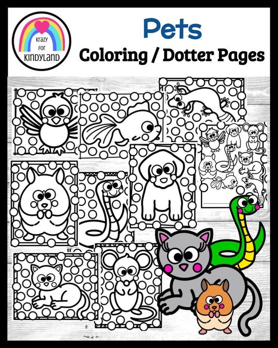 Pets coloring dotter pages booklet gecko hamster mouse fish dog cat kids coloring pages coloring book kids coloring sheets