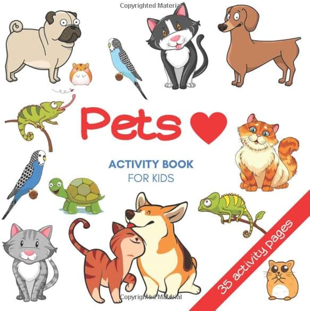 Pets activity book for kids coloring pages mazes conecting dots coloring by numbers and word searching for kids age