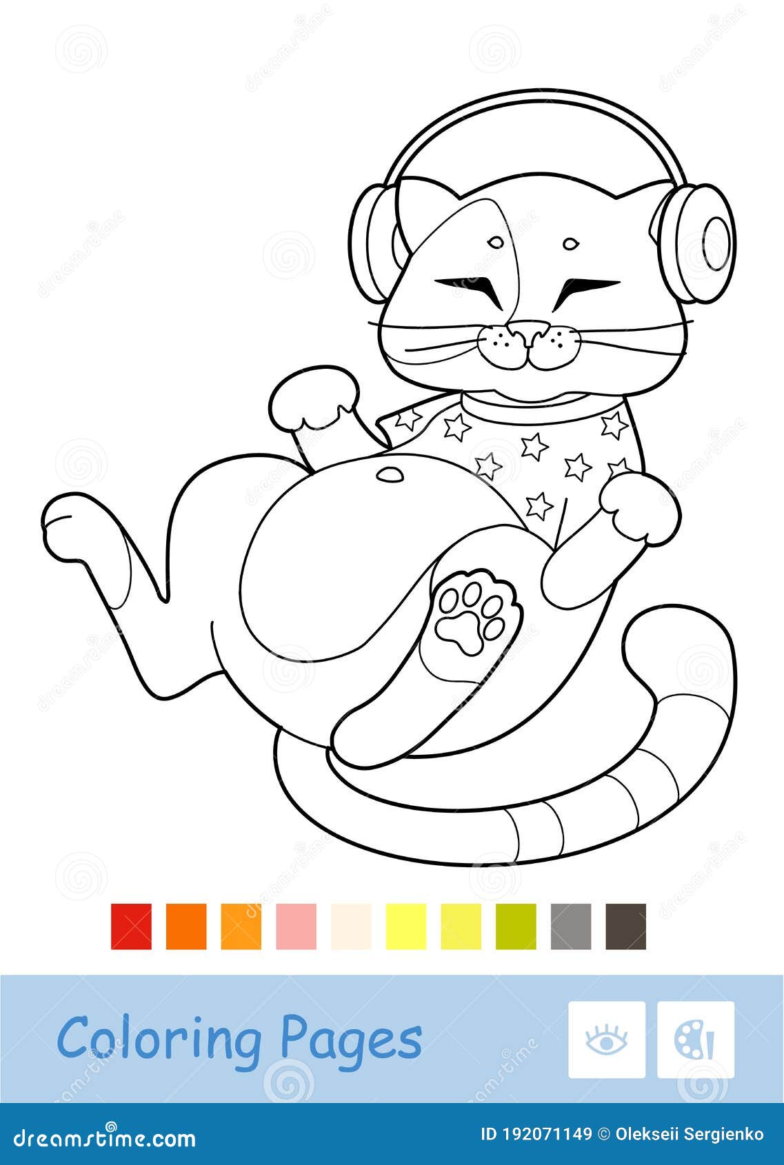 Colorless illustration of cute cat in t