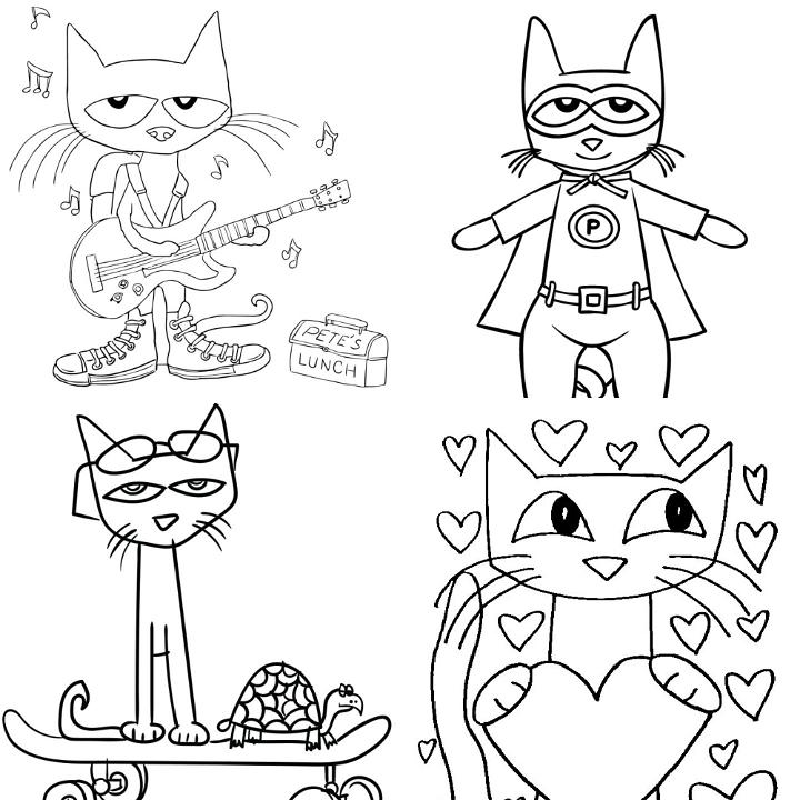 Free pete the cat coloring pages for kids and adults