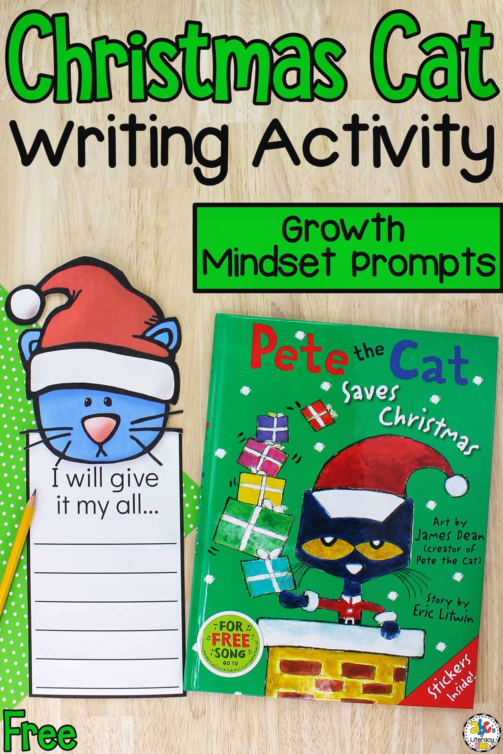 Christmas cat growth mindset writing activity book