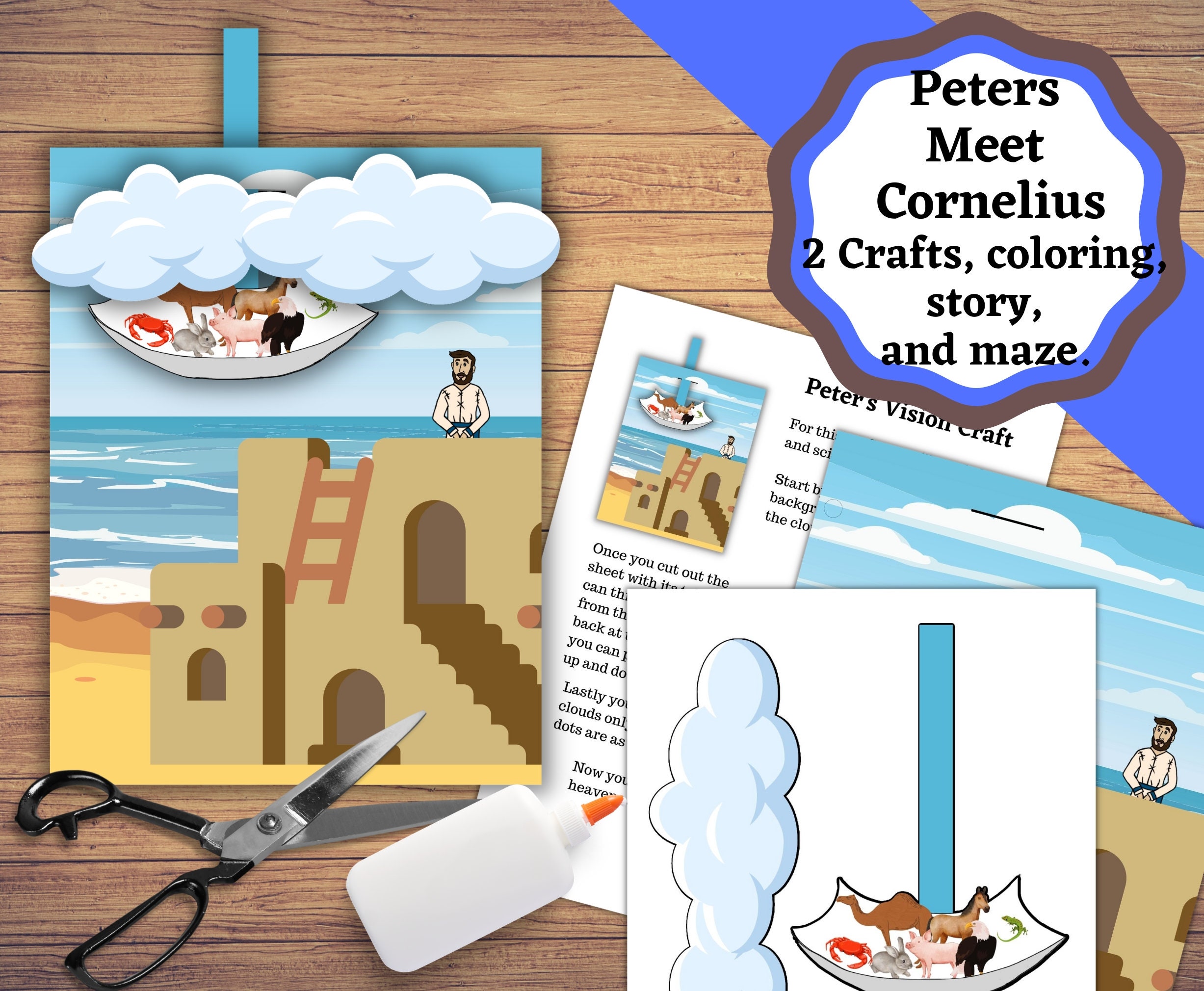 Printable activity set for peters vision and peter meets cornelius crafts coloring maze and story pages peter vbssunday school craft download now
