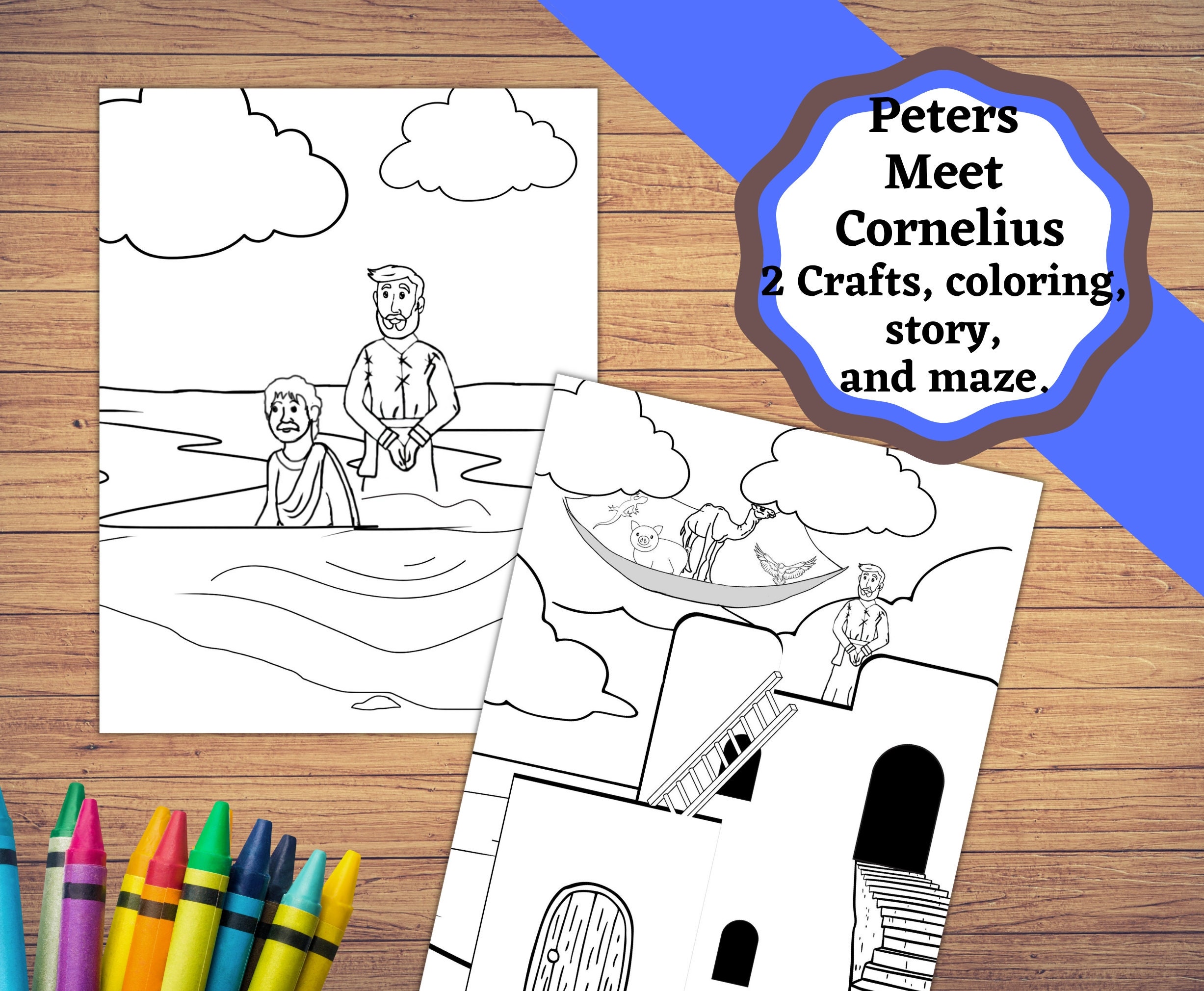 Printable activity set for peters vision and peter meets cornelius crafts coloring maze and story pages peter vbssunday school craft download now