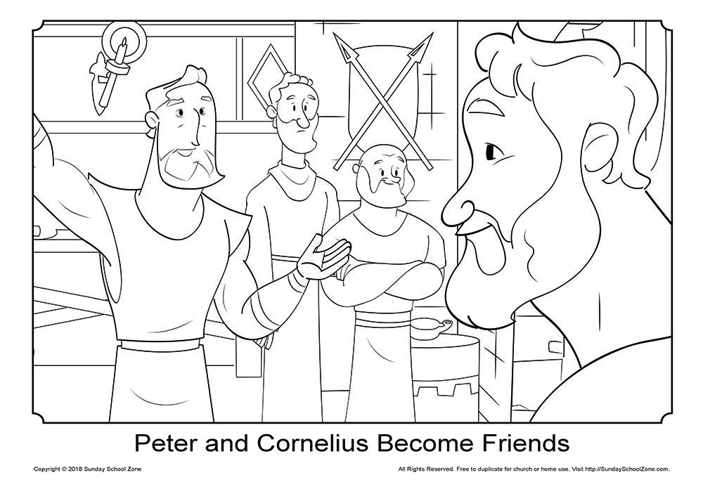 Peter and cornelius coloring page bible coloring pages bible coloring childrens bible activities