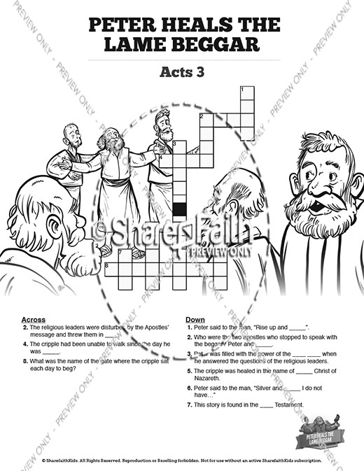 Acts peter heals the lame man sunday school crossword puzzles clover media