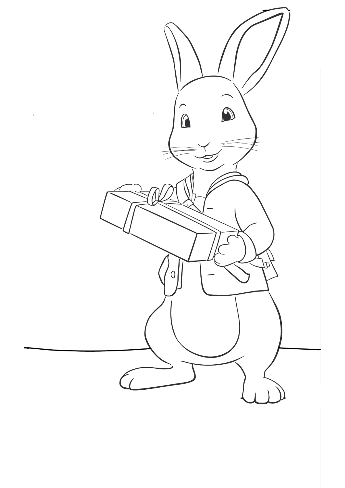 Peter rabbit with a gift coloring page