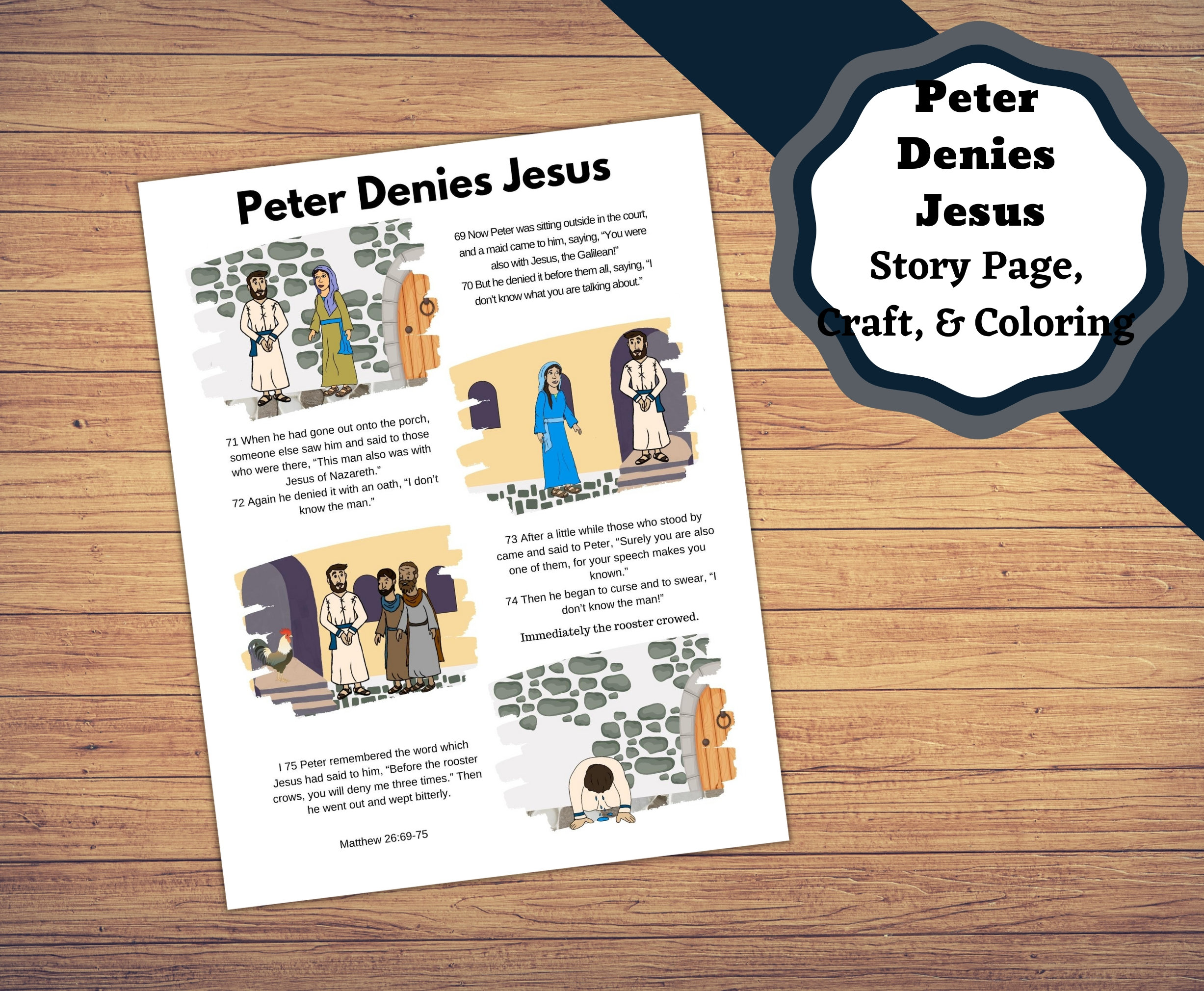 Printable peter denies jesus peter denies jesus three times before the rooster crows story craft and rooster