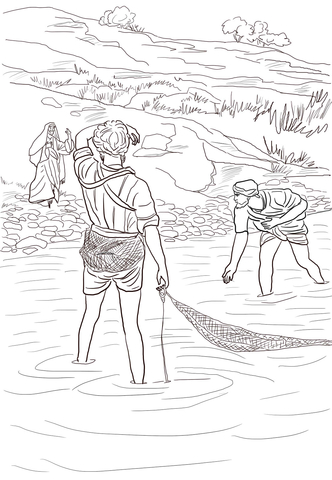 Jesus calls peter and andrew coloring page free printable coloring pages