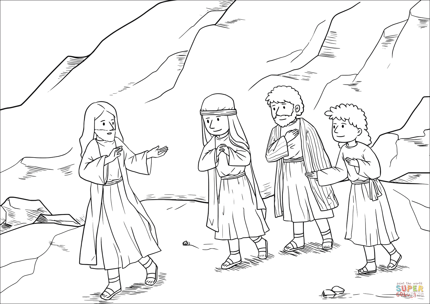 Jesus took with him peter james and john the brother of james and led them up a high mountain coloring page free printable coloring pages