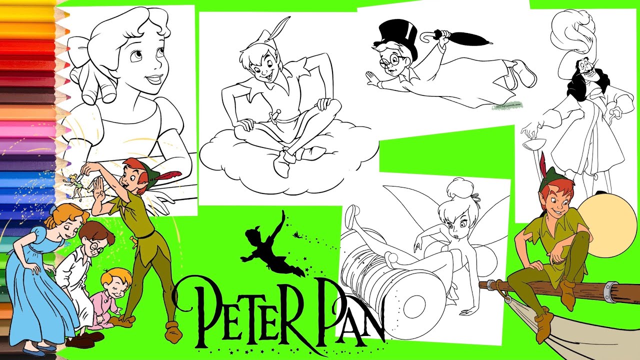 Coloring disney peter pan wendy tinker bell dr john captain hook