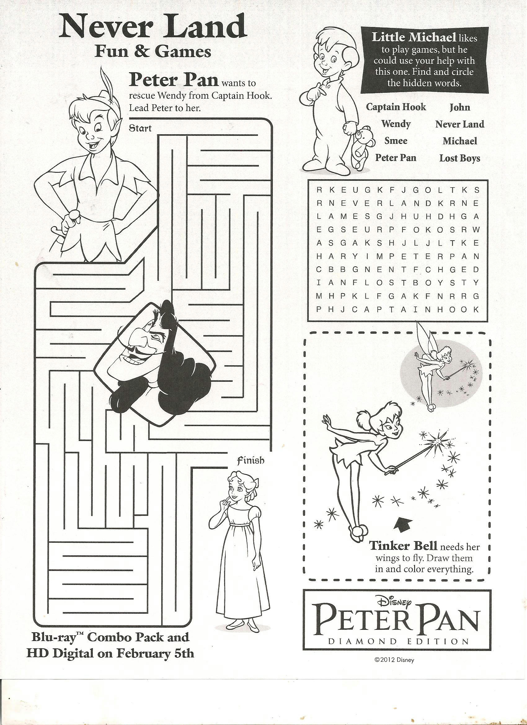 Peter pan tinkerbell and captain hook coloring pages for kids