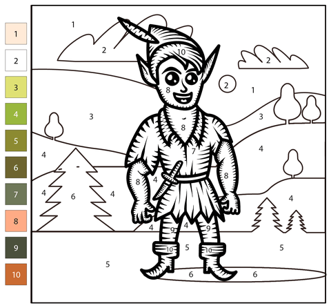 Peter pan color by number free printable coloring pages