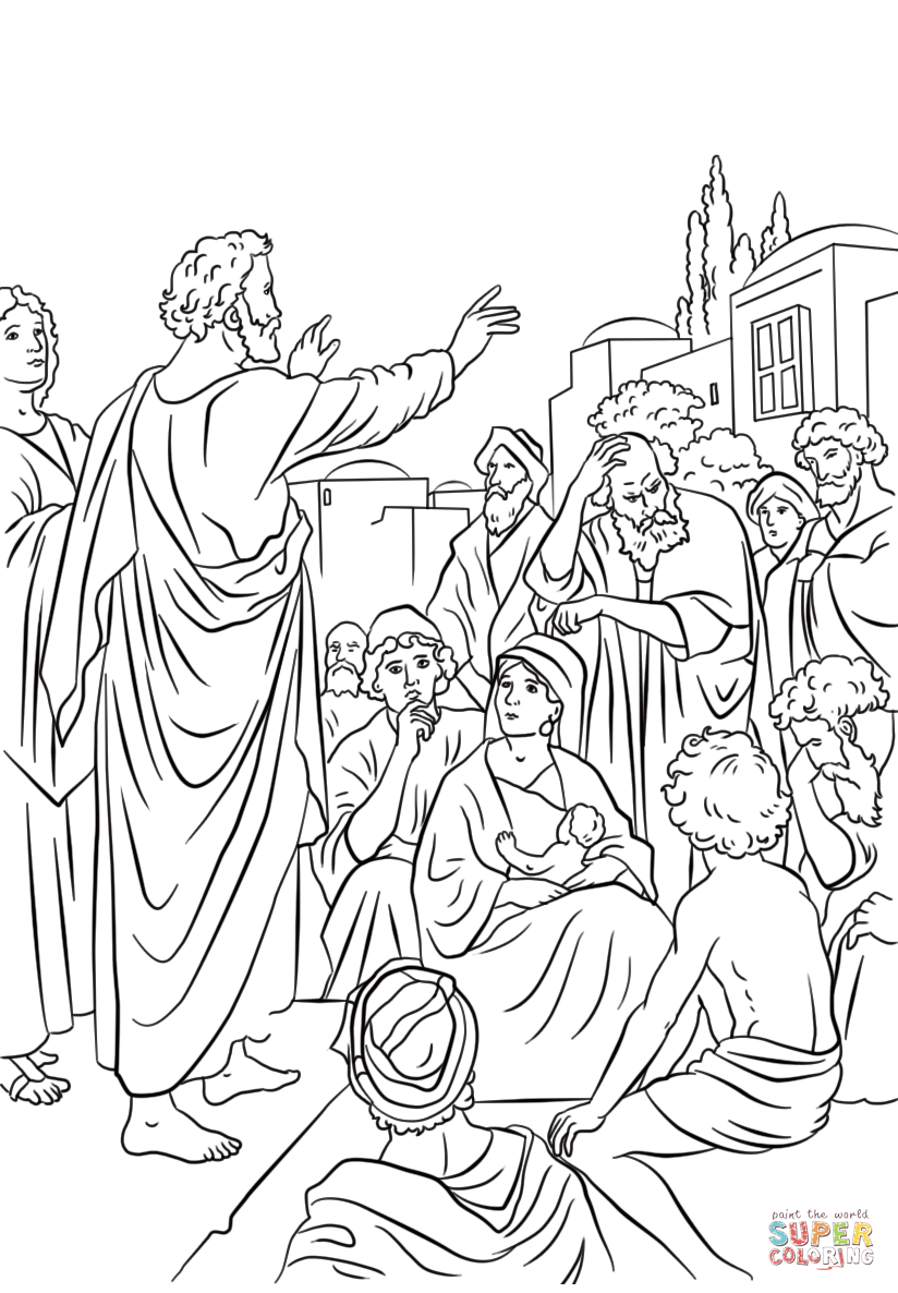 Peter preaching at pentecost coloring page free printable coloring pages