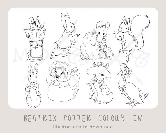 Beatrix potter colouring in sheet beatrix potter downloadable illustrations benjamin bunny peter rabbit clip art