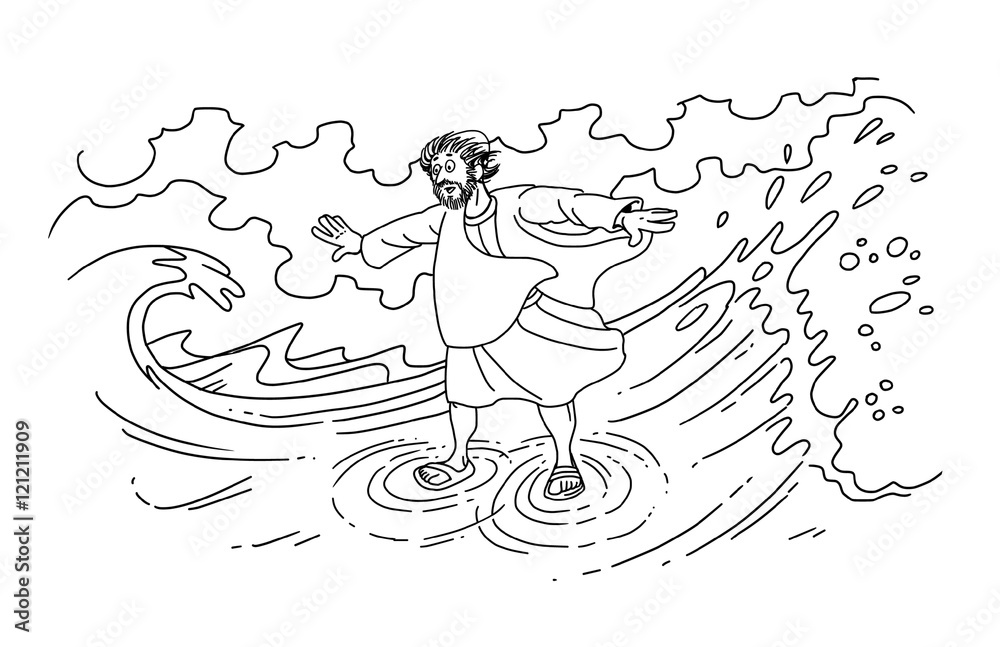 Peter walking on the water illustration