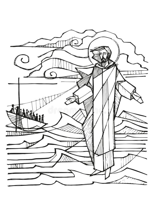 Jesus walking water stock illustrations â jesus walking water stock illustrations vectors clipart