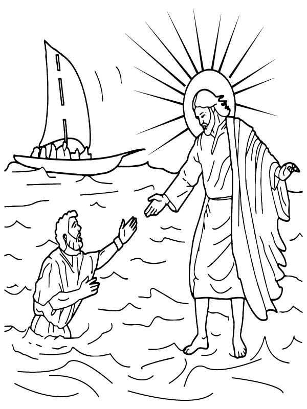 Jesus walking on water and helping peter fãrbung seite