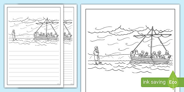 Jesus walks on water colouring pages teacher made