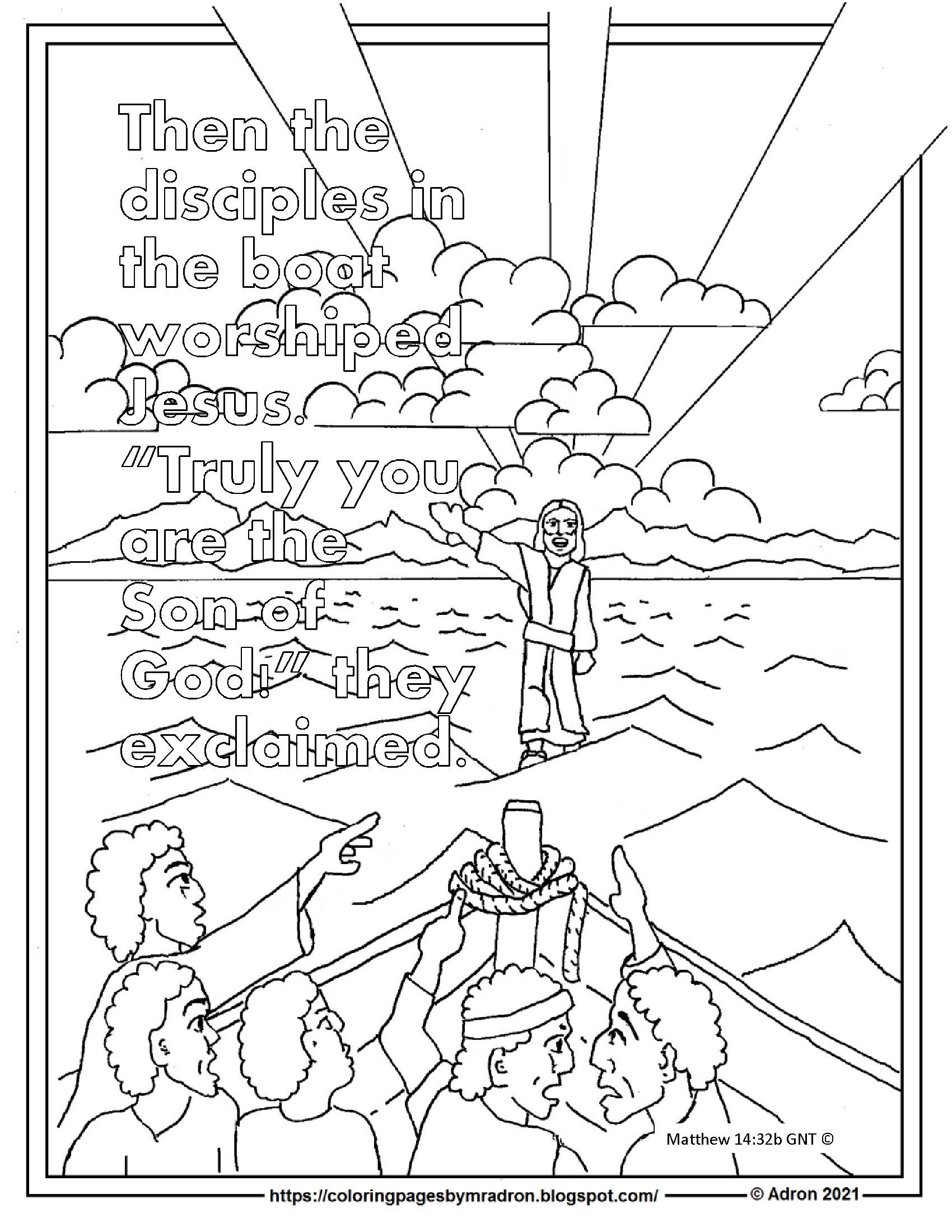 Free matthew jesus walks on the water coloring page jesus walk on water peter walks on water jesus coloring pages