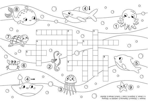Sea ocean animals crossword coloring page educational puzzle game kids vector de stock de kristina