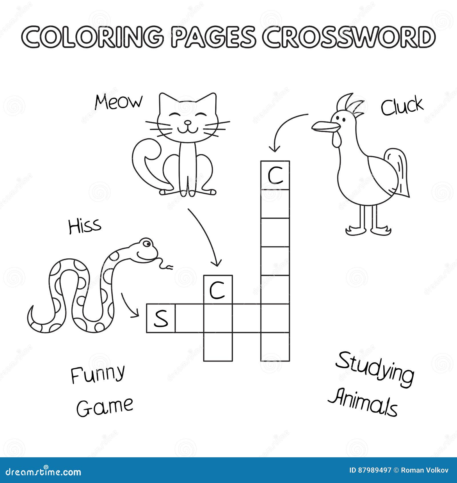 Funny animals coloring book crossword stock vector
