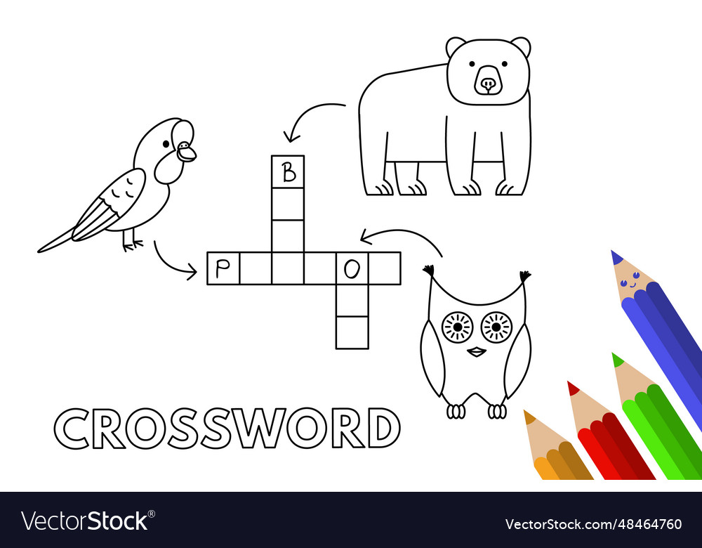 Cute animals coloring book crossword royalty free vector