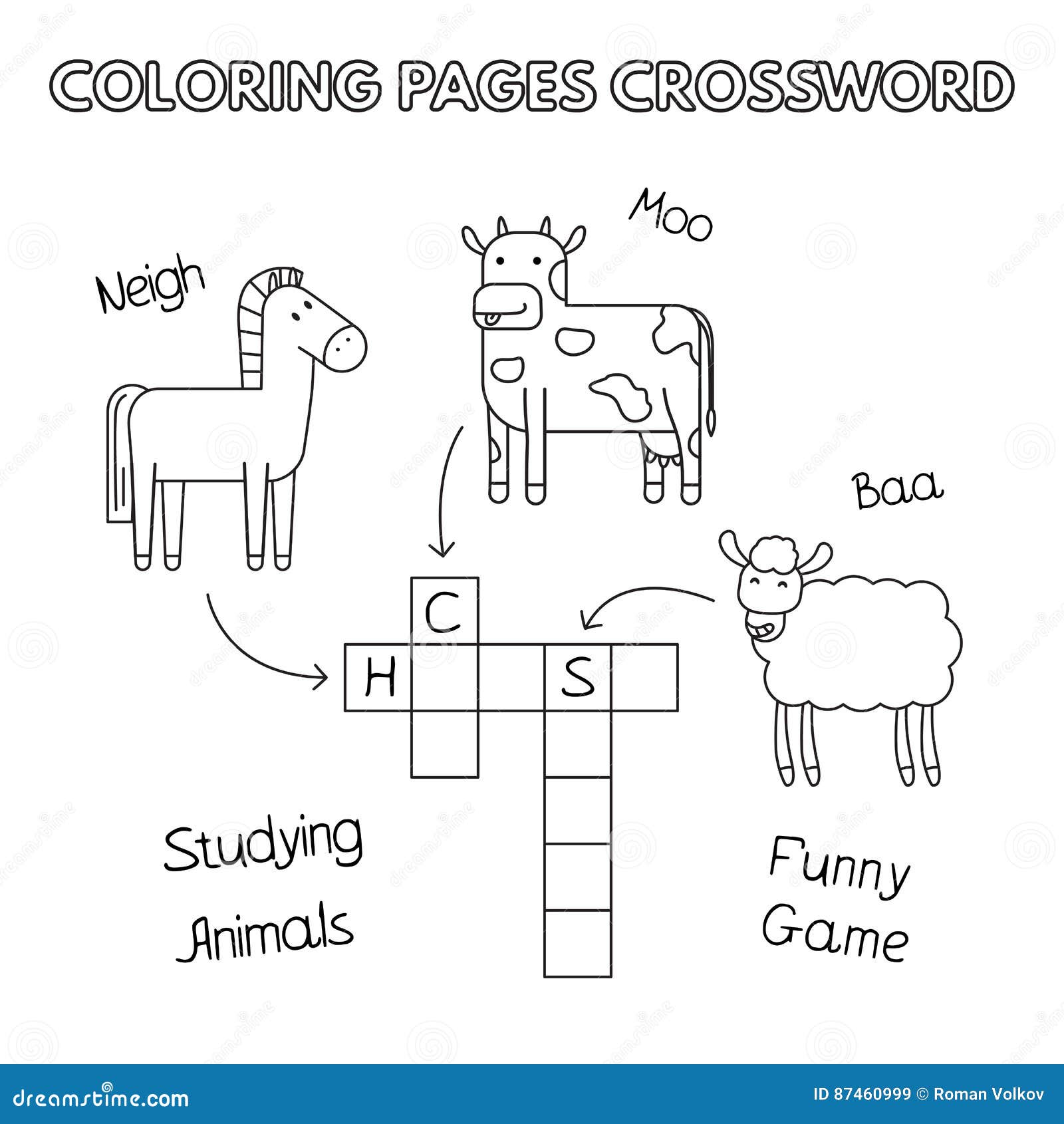 Farm animals coloring book crossword stock vector