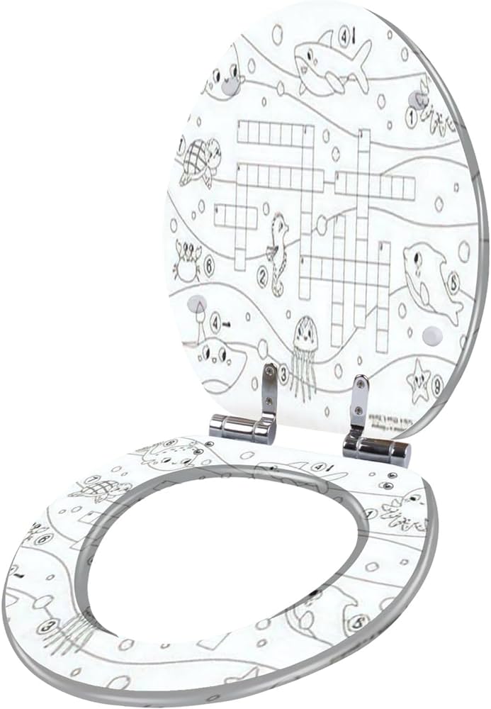 D sea ocean animals crossword coloring page educational for kids cute resin elongated toilet seat with cover quiet close quick release hinges decorative toilet seat easy to clean install home decor