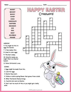 Free easter bunny crossword puzzle coloring page worksheet tpt