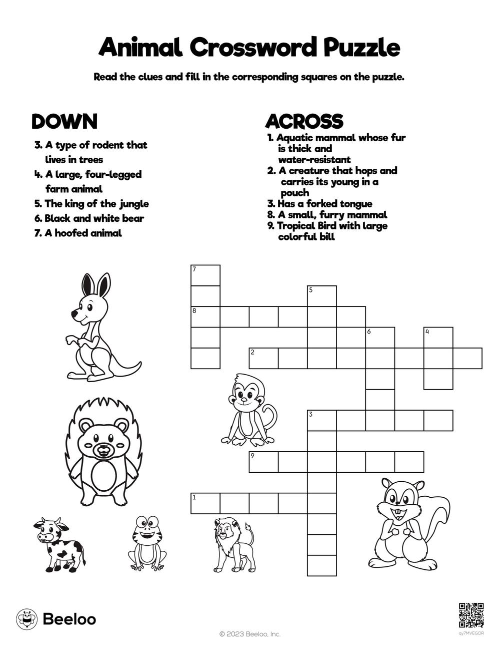 Animal crossword puzzle â printable crafts and activities for kids