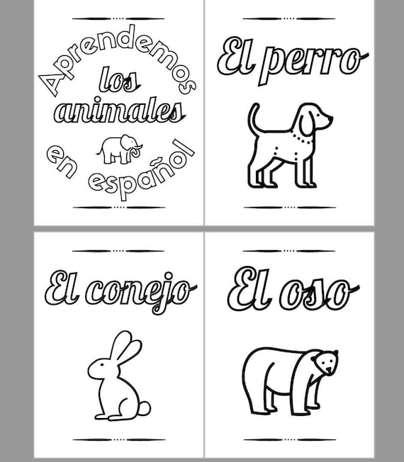 Printable coloring book learn the animals in spanish pages kids activity niãos homeschool teacher preschool classroom