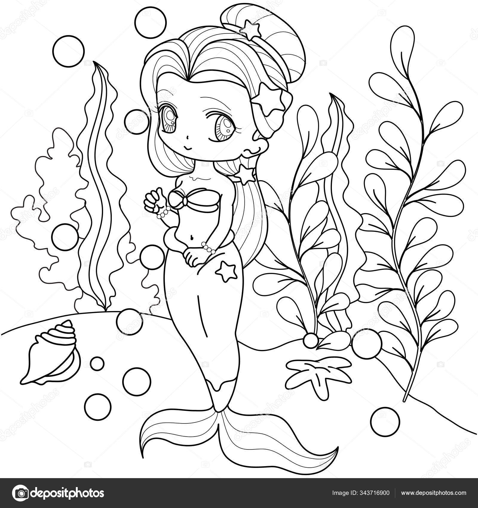 Lindo mundo bajo agua sirena poco pãgina del libro para vector de stock por phoo