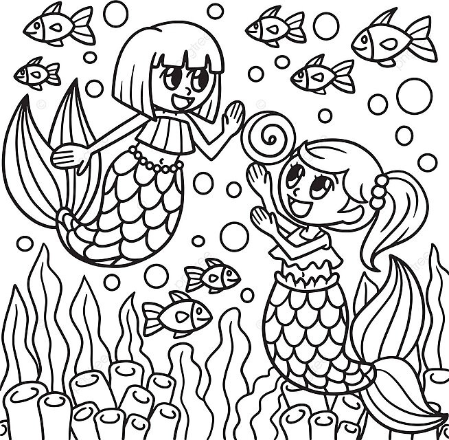 Jugando sirena pagina para colorear para ninos pagina pez belleza vector png pãgina pez belleza png y vector para dcargar gratis