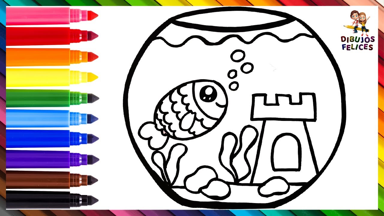 Dibuja y colorea una pecera con un lindo pez arcoiris ð ðð dibujos para niãos