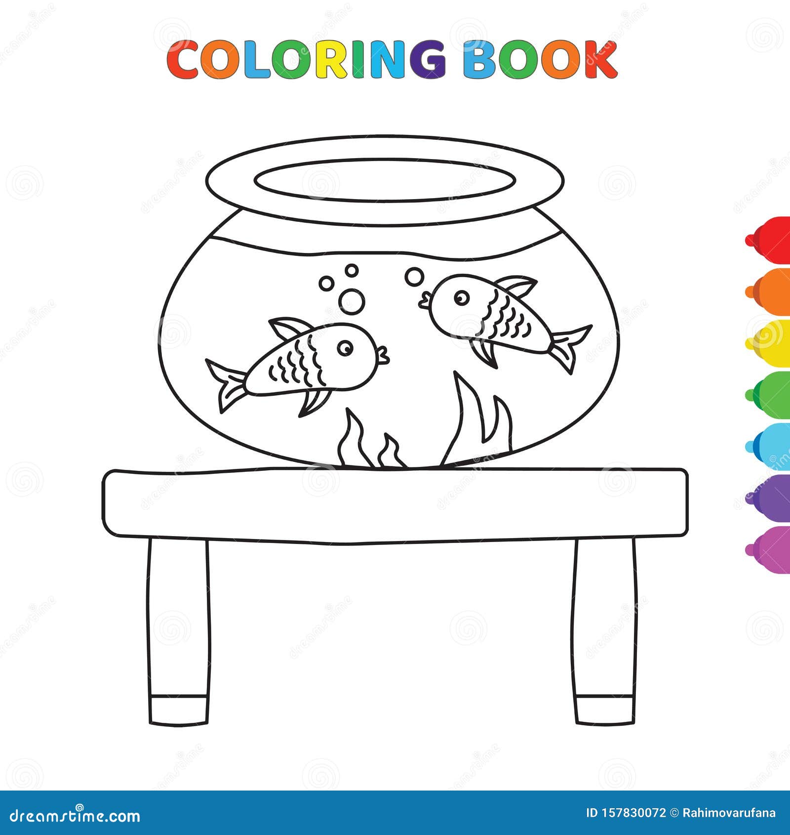 Cute cartoon two fishes on aquarium coloring book for kids black and white vector illustration for coloring book stock vector