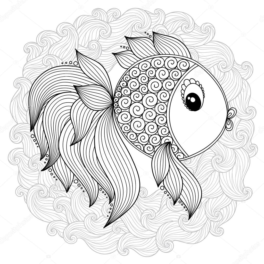 Dibujos para colorear para niãos y adultos raster peces de dibujos animados ilustraciãn de stock de karpenyuk