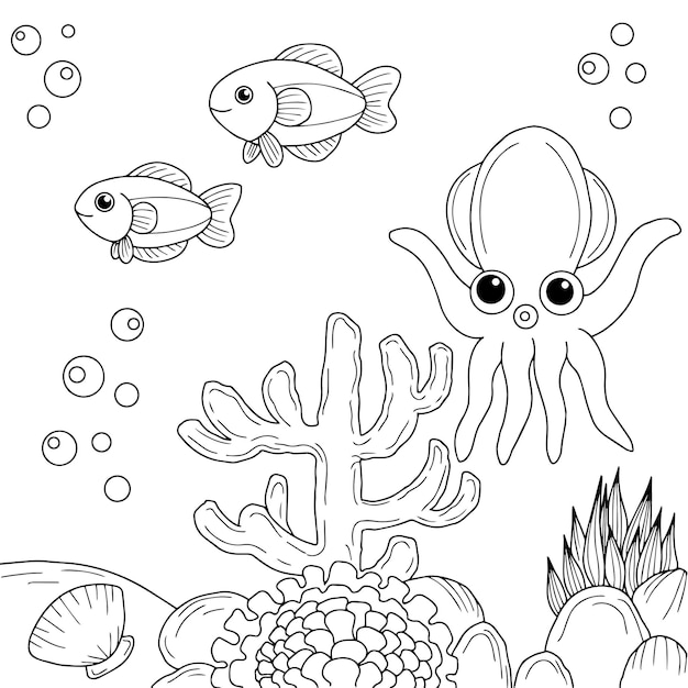 Premium vector design vector fish aquarium coloring page for kid