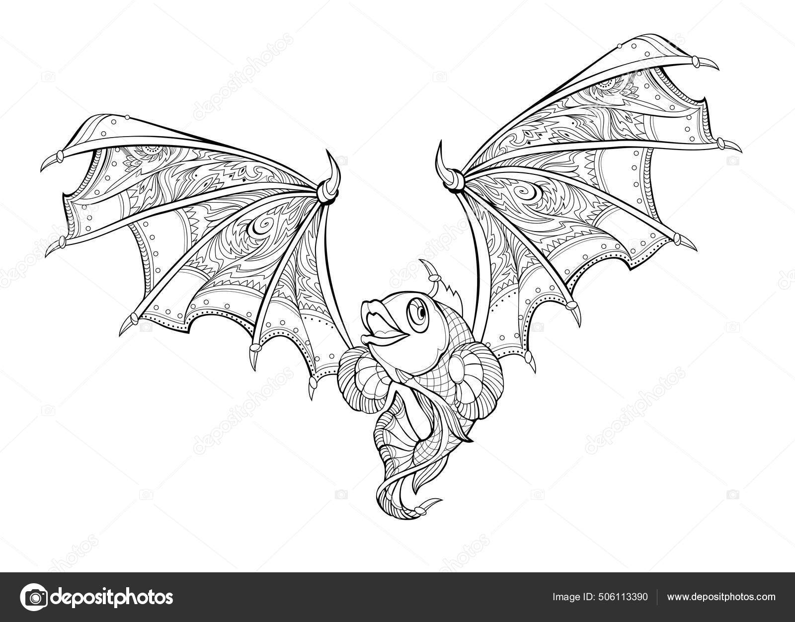Fantãstico pez volador guerrero con alas libro para colorear imagen vector de stock por nataljacernecka