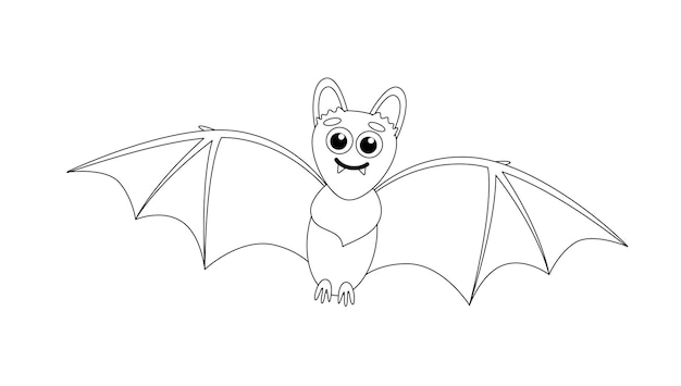 Murciãlago divertido para colorear pãgina murciãlago blanco y negro vector vector premium