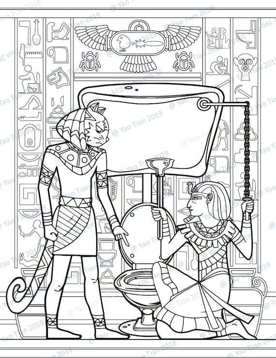 Egyptian pharaoh and god bathroom and poop coloring page