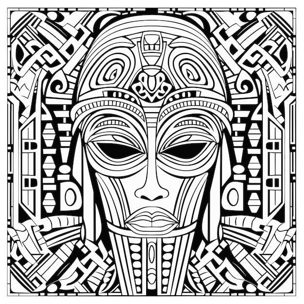 Premium vector cartoon ancient egyptian pharaoh face mask zentangle