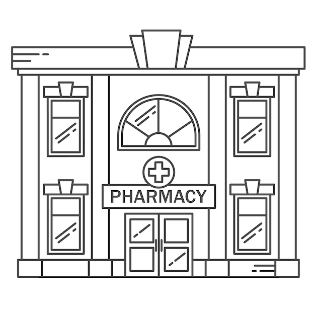 Premium vector pharmacy building outline drug store