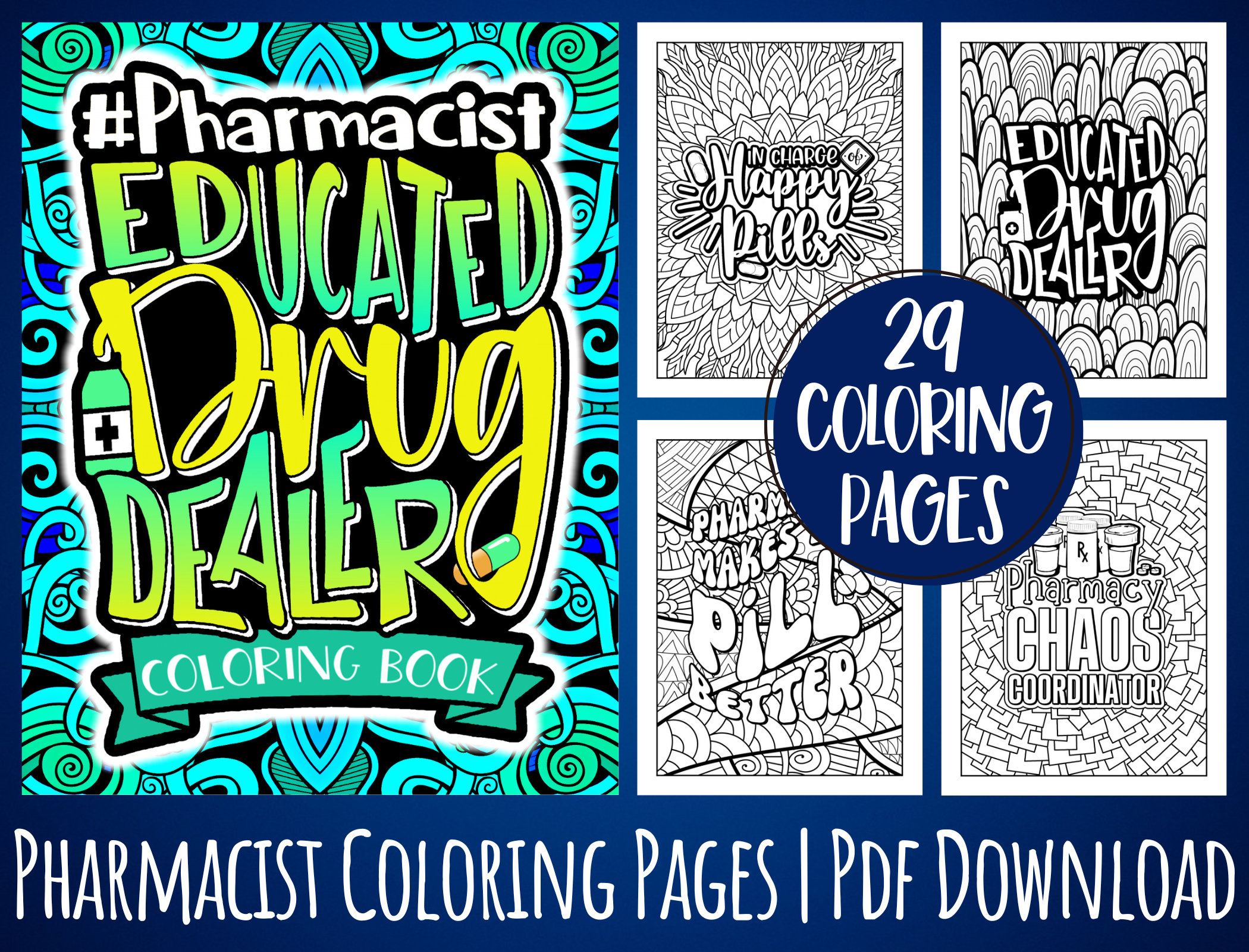 Pharmacist coloring book pages for women men funny appreciation printable gift idea for pharmacists pharmacy students
