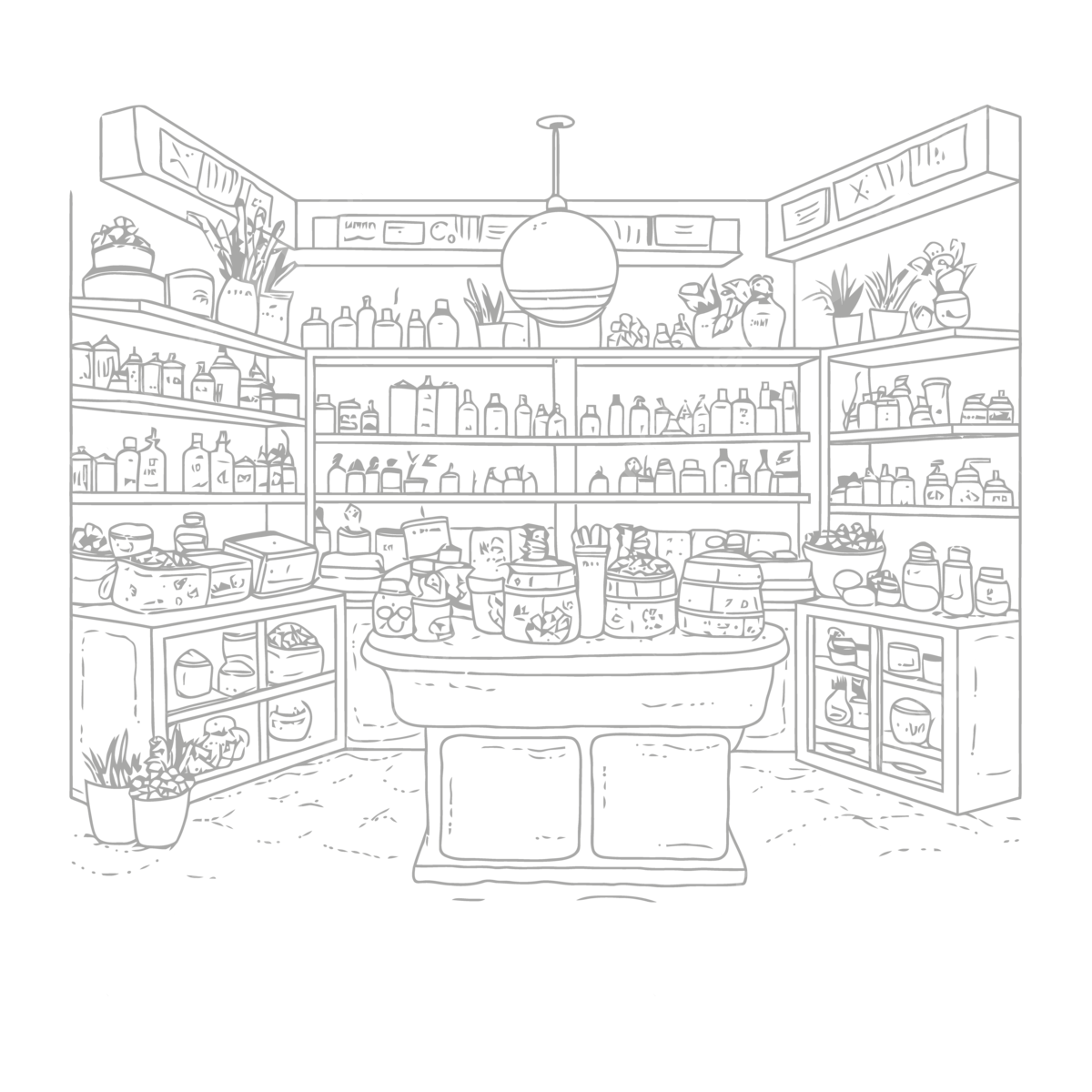 Coloring page of a shop with different kinds of goods outline sketch drawing vector wing drawing ring drawing hop drawing png and vector with transparent background for free download