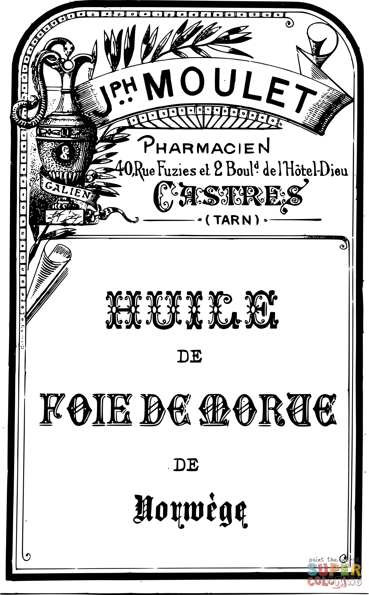 Vintage french pharmacy label coloring page free printable coloring pages