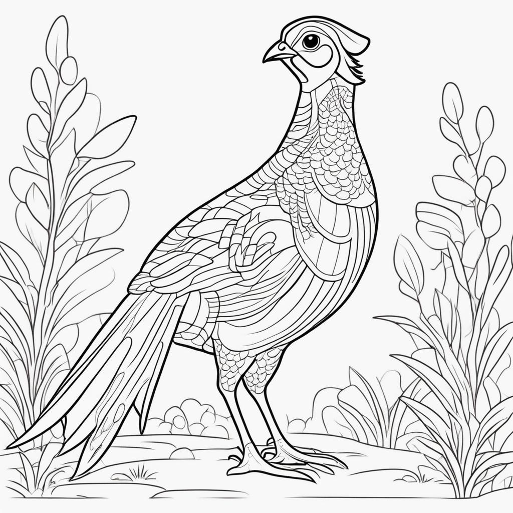 D line drawing simple of peacock facing sideways white background