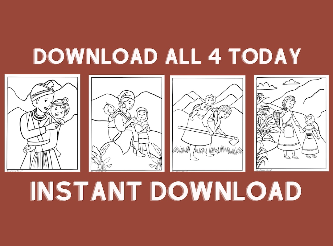 Hmong mother and children coloring sheets coloring pages