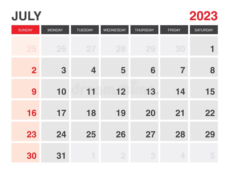 July calendar printable calendar planner design desk calendar template wall calendar organizer office stock vector