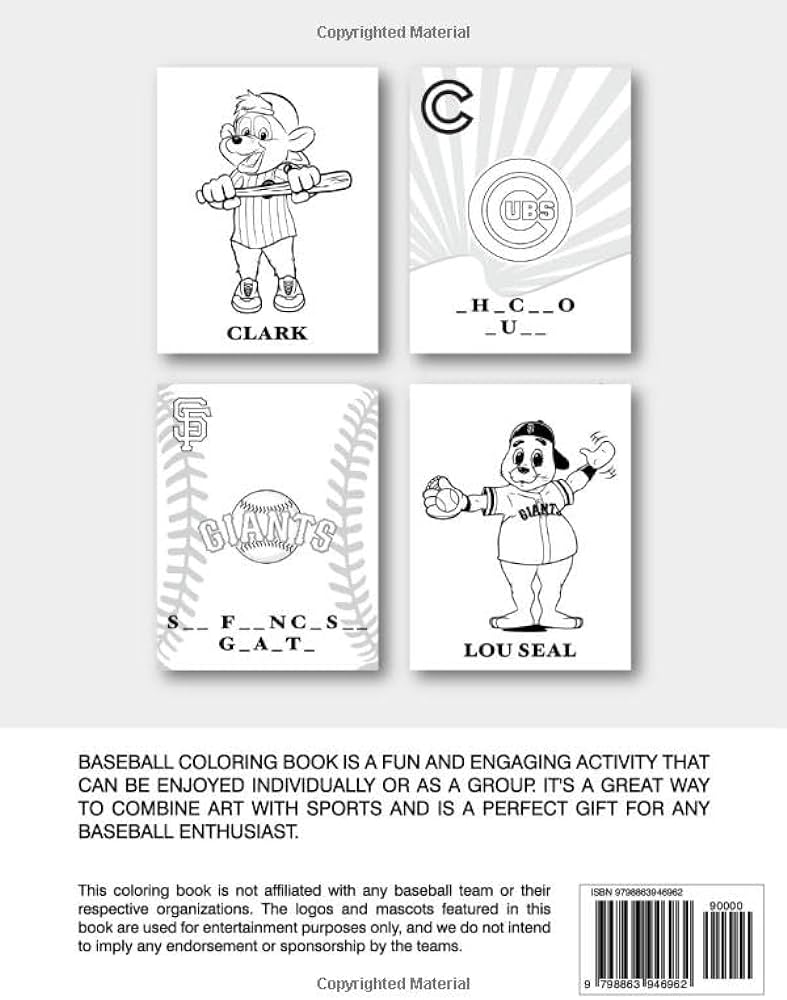 Baseball coloring book usa team logos and mascots with informational facts and mini activities for kids mind canvas books