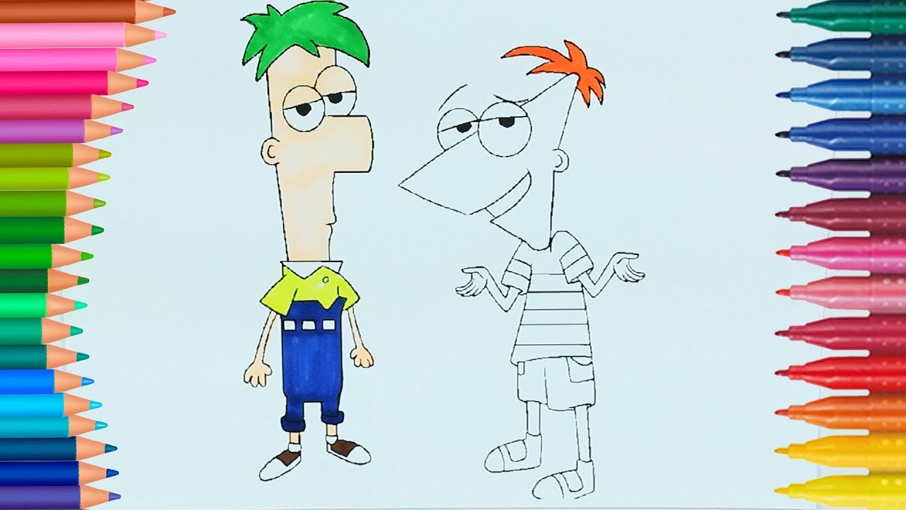 Phineas and ferb how to draw and color coloring page little hands coloring book